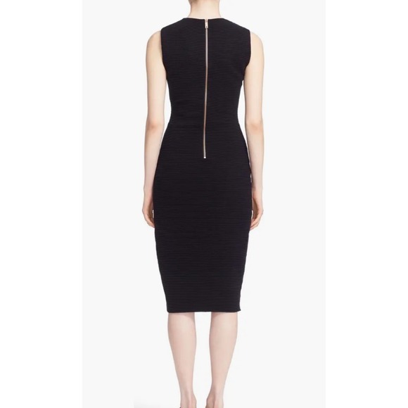 Ted Baker Tarala Black Ribbed Bodycon Sheath Midi Dress Rose Gold Zip Size 10/12 - Picture 2 of 11